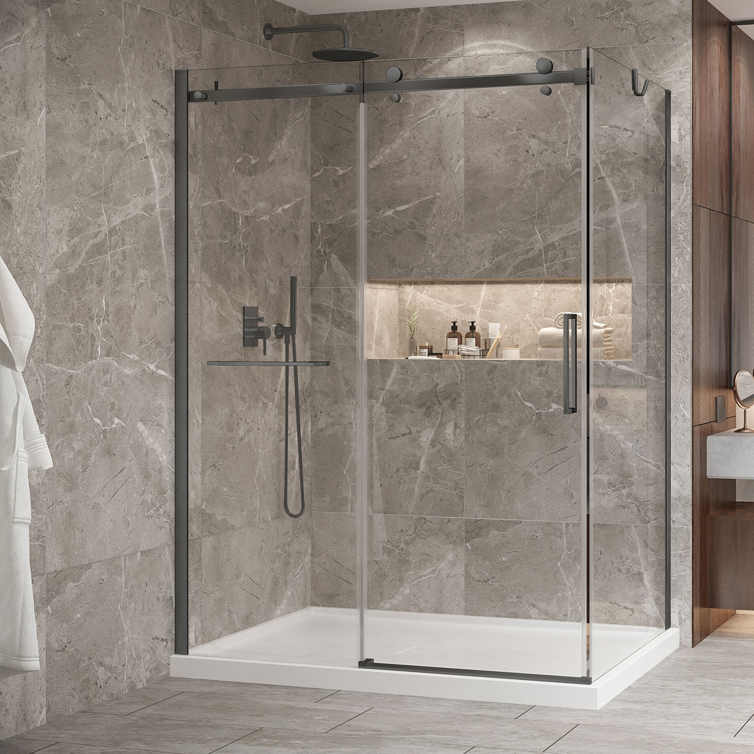 Shower base Slate 60 x 42, custom-made tile flange installation